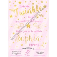 Twinkle Twinkle Little Star Birthday Invitation pink,(004)